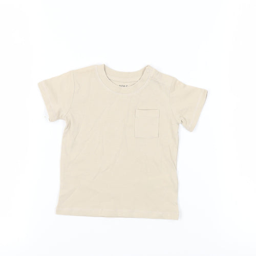 Marks and Spencer Baby Beige Cotton Pullover T-Shirt Size 3-6 Months Crew Neck Snap - Pocket