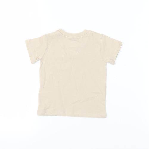 Marks and Spencer Baby Beige Cotton Pullover T-Shirt Size 3-6 Months Crew Neck Snap - Pocket