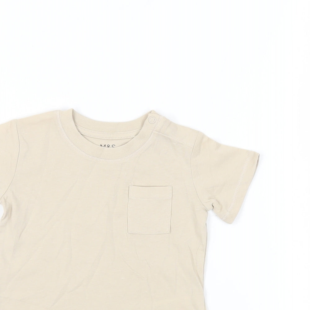 Marks and Spencer Baby Beige Cotton Pullover T-Shirt Size 3-6 Months Crew Neck Snap - Pocket