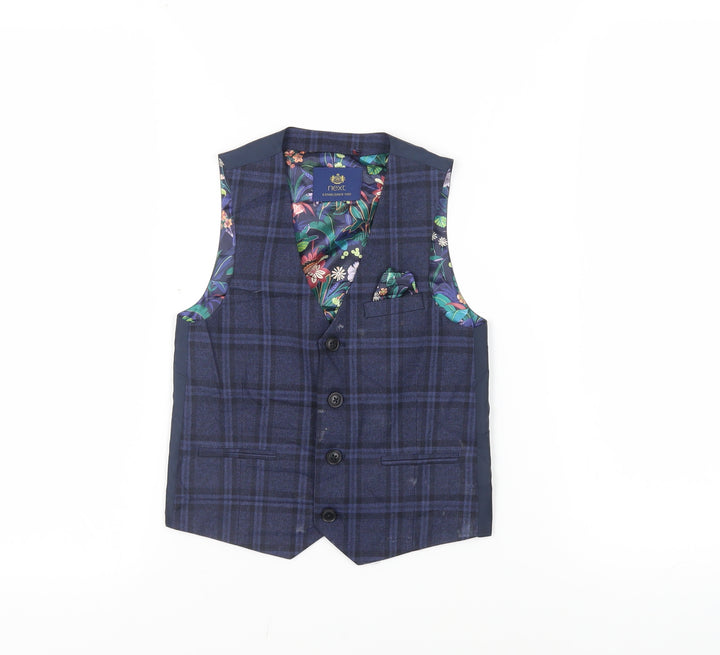 NEXT Boys Blue Plaid Jacket Waistcoat Size 6 Years Button