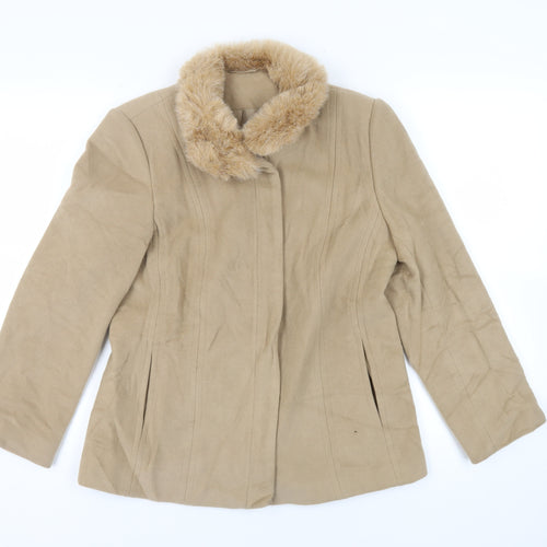 Principles Womens Beige Jacket Size 12 Zip - Faux Fur Collar