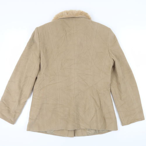 Principles Womens Beige Jacket Size 12 Zip - Faux Fur Collar