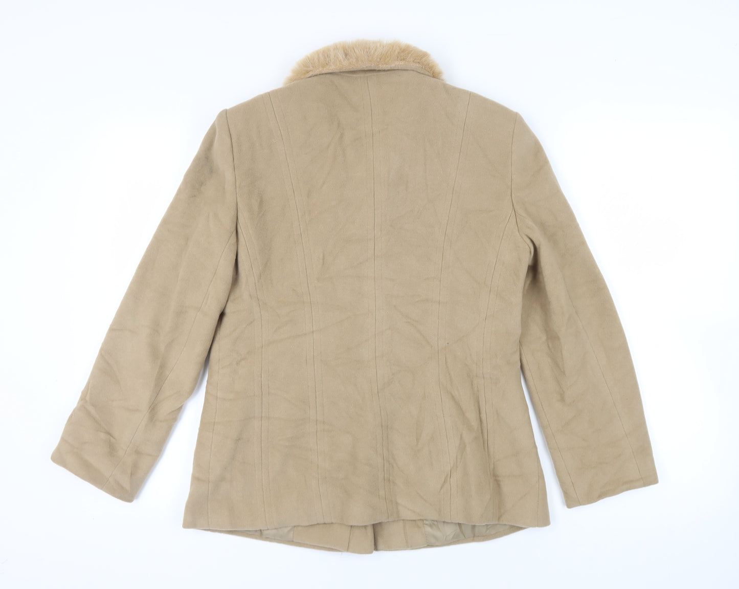 Principles Womens Beige Jacket Size 12 Zip - Faux Fur Collar