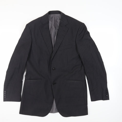 Marks and Spencer Mens Black Striped Polyester Jacket Suit Jacket Size 38 Regular