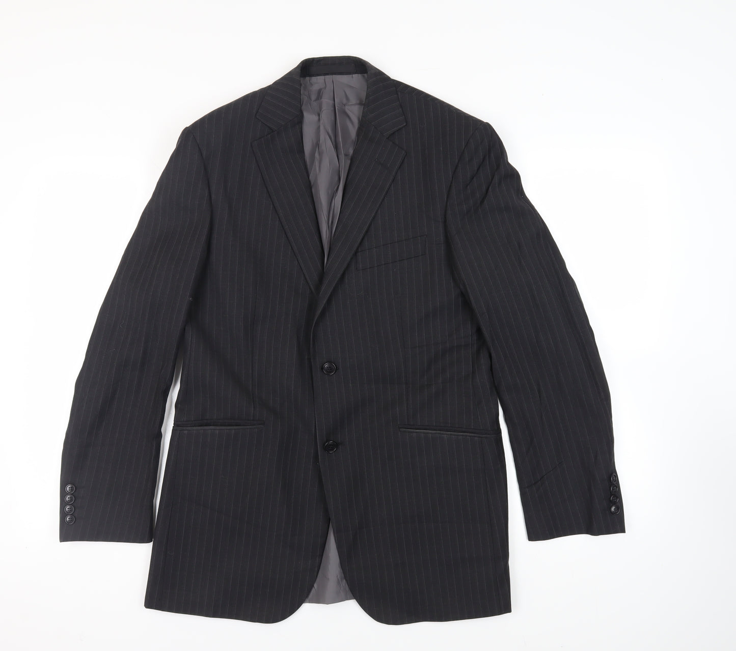 Marks and Spencer Mens Black Striped Polyester Jacket Suit Jacket Size 38 Regular