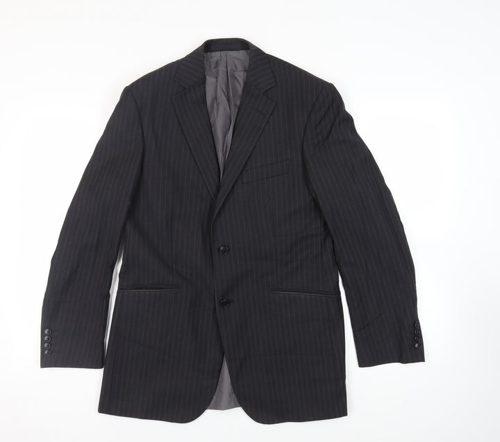 Marks and Spencer Mens Black Striped Polyester Jacket Suit Jacket Size 38 Regular
