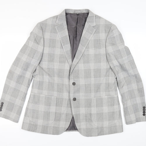 Marks and Spencer Mens Grey Plaid Polyester Jacket Suit Jacket Size 46 Regular