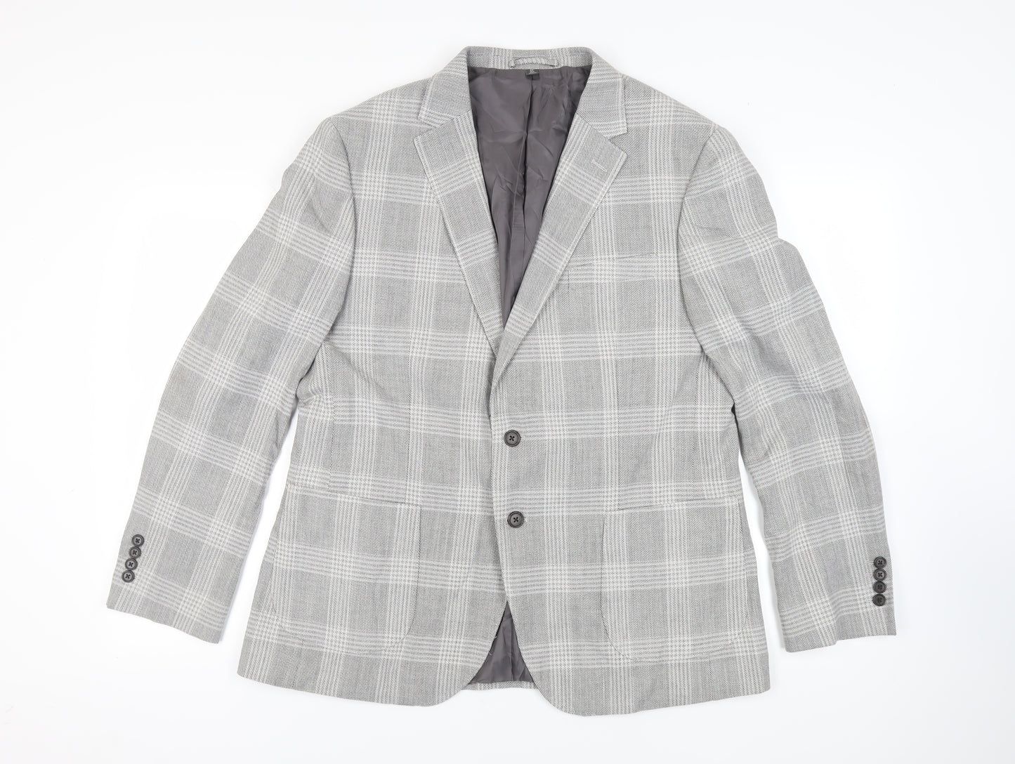 Marks and Spencer Mens Grey Plaid Polyester Jacket Suit Jacket Size 46 Regular