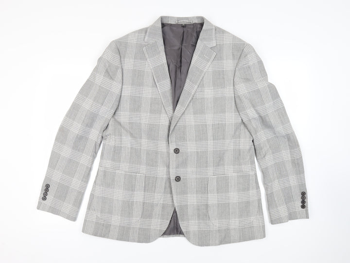 Marks and Spencer Mens Grey Plaid Polyester Jacket Suit Jacket Size 46 Regular