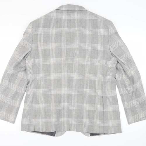 Marks and Spencer Mens Grey Plaid Polyester Jacket Suit Jacket Size 46 Regular