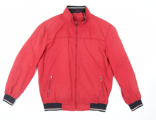 Front view of Saxon men’s red bomber jacket jacket, size L, zip - zipped pockets