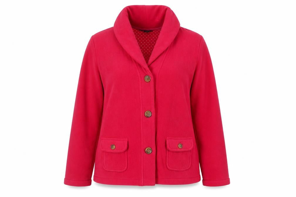 Front view of Lands' End women’s pink jacket, size M, button