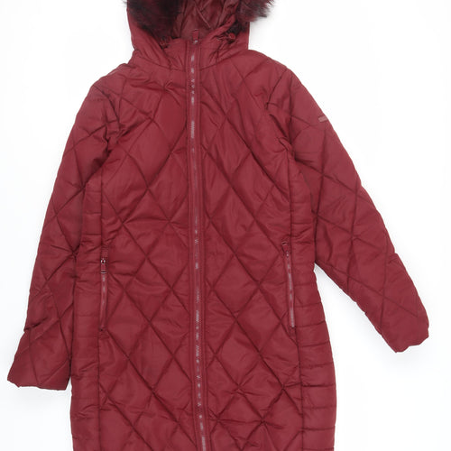 Regatta Womens Red Quilted Coat Size 16 Zip - Hooded Zipped Pockets Outdoors