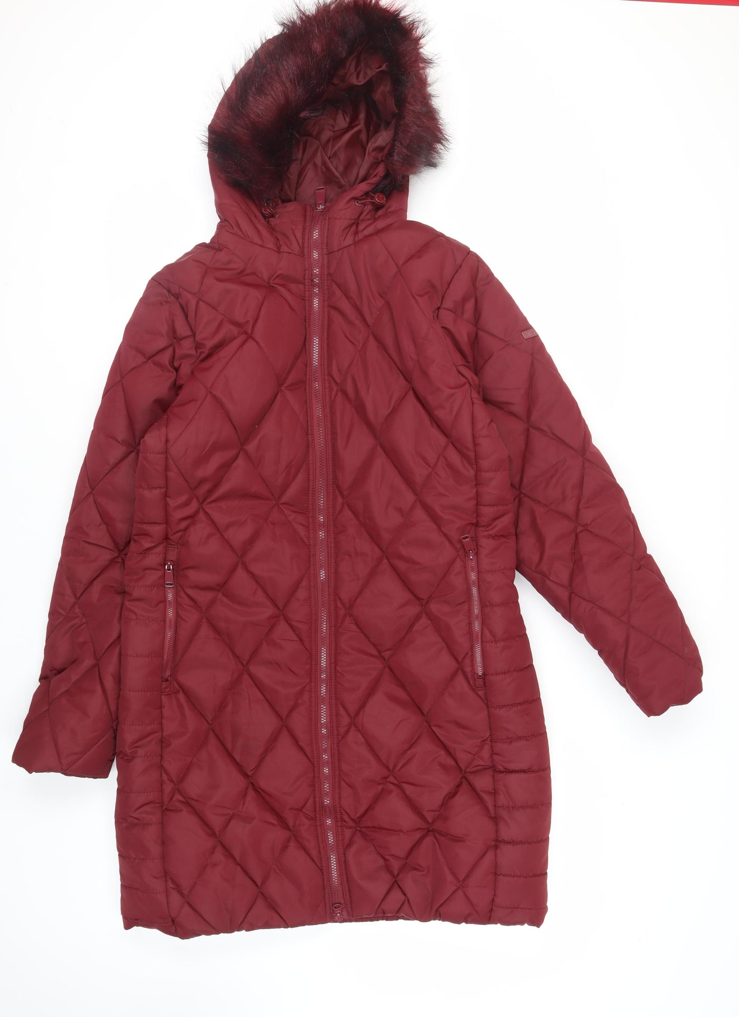 Regatta Womens Red Quilted Coat Size 16 Zip - Hooded Zipped Pockets Outdoors