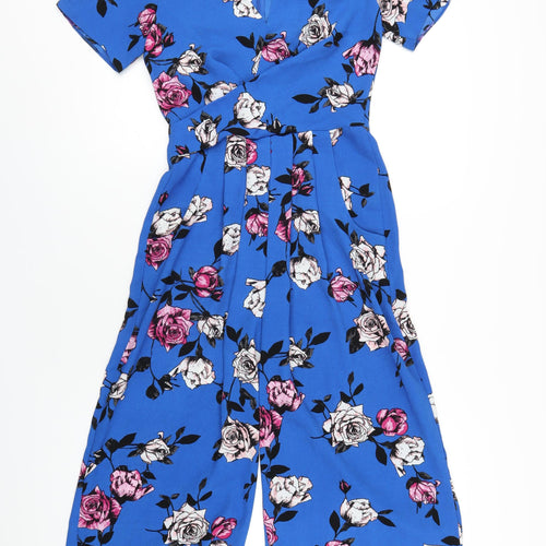 Miss Selfridge Womens Blue Floral Polyester Jumpsuit One-Piece Size 6 L20 in Zip