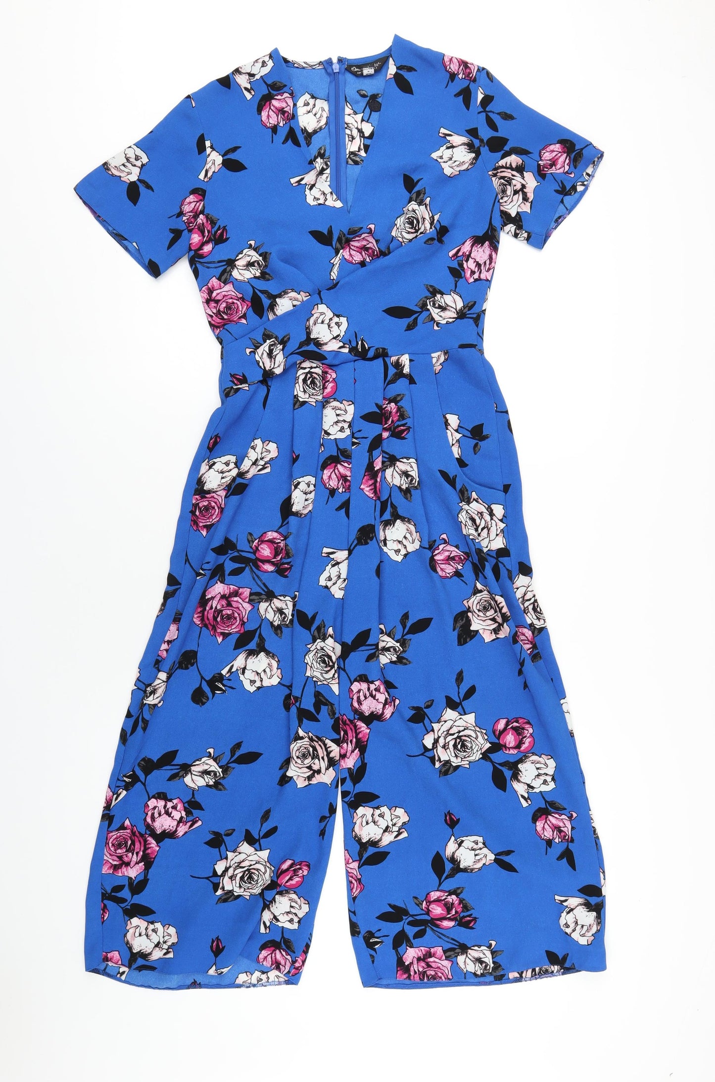 Miss Selfridge Womens Blue Floral Polyester Jumpsuit One-Piece Size 6 L20 in Zip