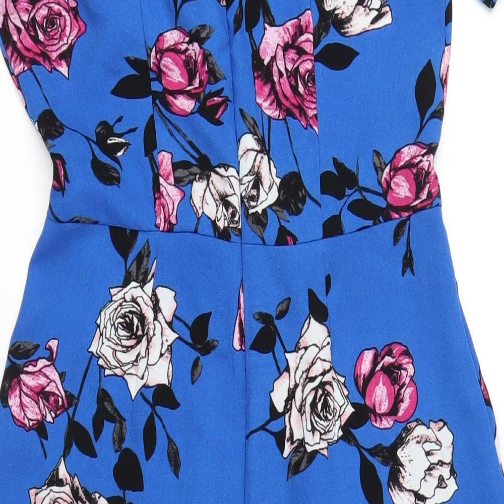 Miss Selfridge Womens Blue Floral Polyester Jumpsuit One-Piece Size 6 L20 in Zip