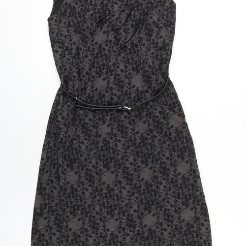 Monsoon Womens Black Geometric Viscose A-Line Size 10 Round Neck Zip