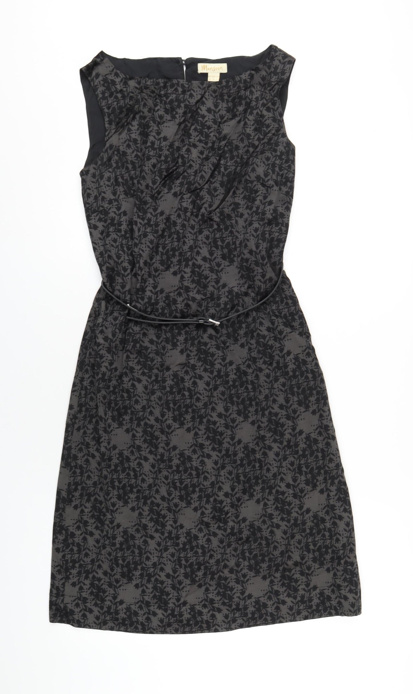 Monsoon Womens Black Geometric Viscose A-Line Size 10 Round Neck Zip