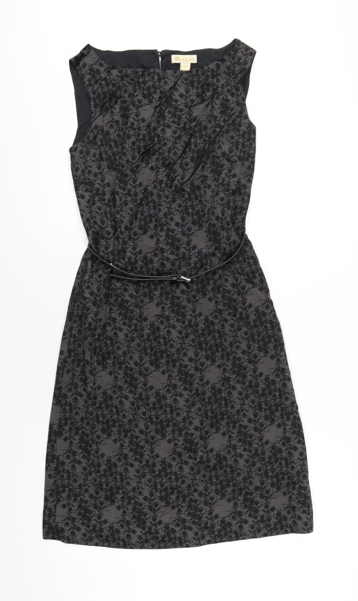 Monsoon Womens Black Geometric Viscose A-Line Size 10 Round Neck Zip