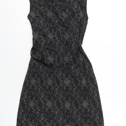 Monsoon Womens Black Geometric Viscose A-Line Size 10 Round Neck Zip