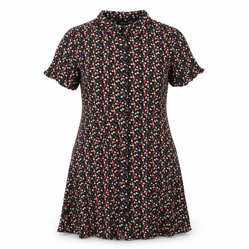 Pieces Womens Black Floral Viscose Shirt Dress Size L Collared Button