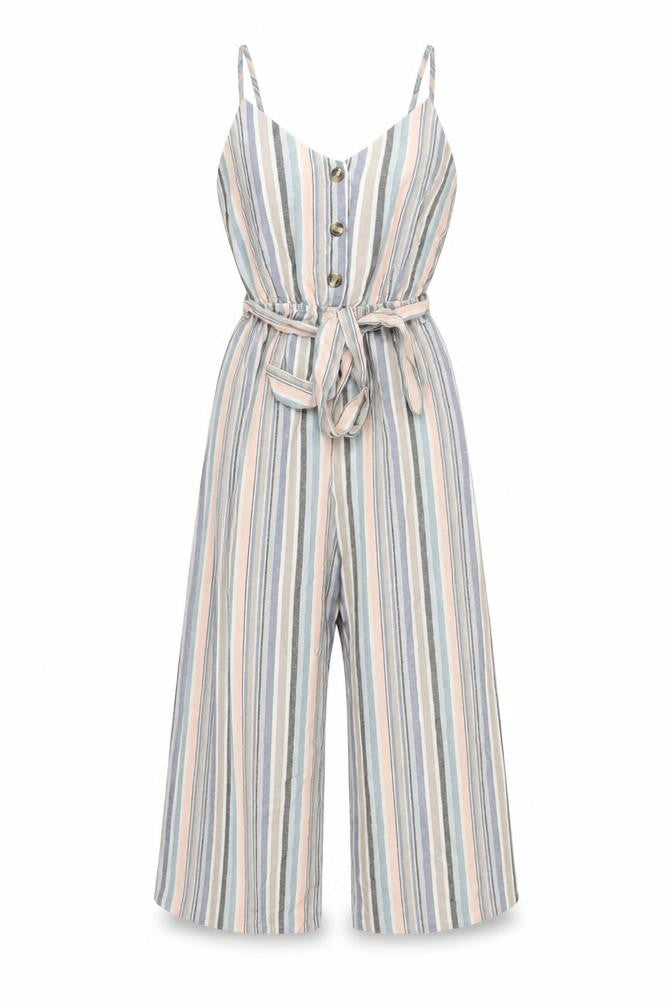 New Look Womens Multicoloured Striped Viscose Jumpsuit One-Piece Size 6 L22 in Button