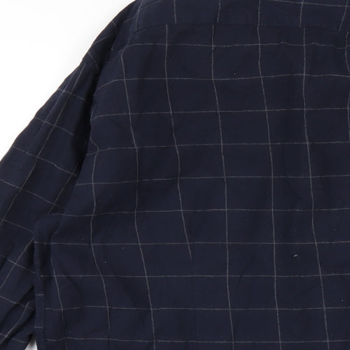 Zara Mens Blue Check Cotton Button-Up Size L Collared Button