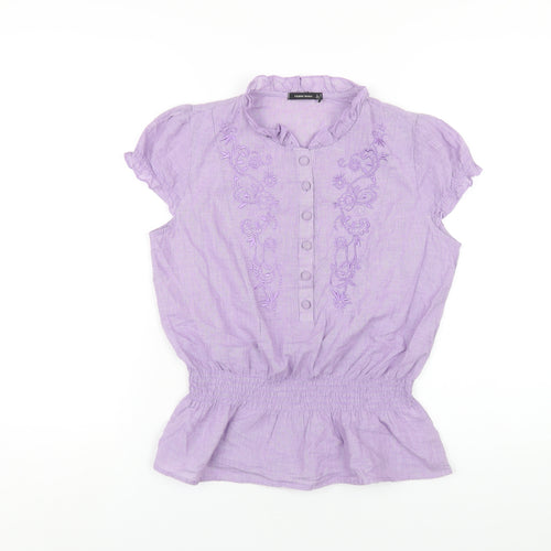 Febre Moda Womens Purple Cotton Basic Button-Up Size L Round Neck