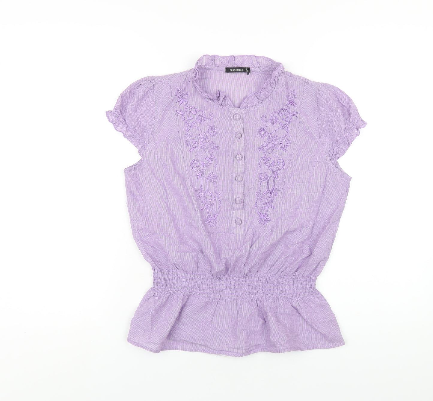 Febre Moda Womens Purple Cotton Basic Button-Up Size L Round Neck