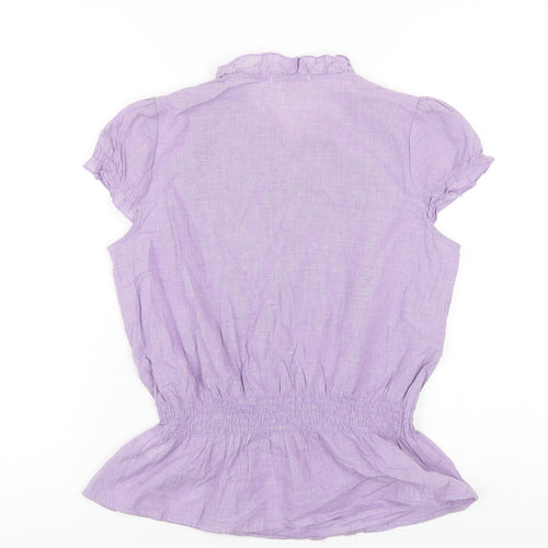 Febre Moda Womens Purple Cotton Basic Button-Up Size L Round Neck