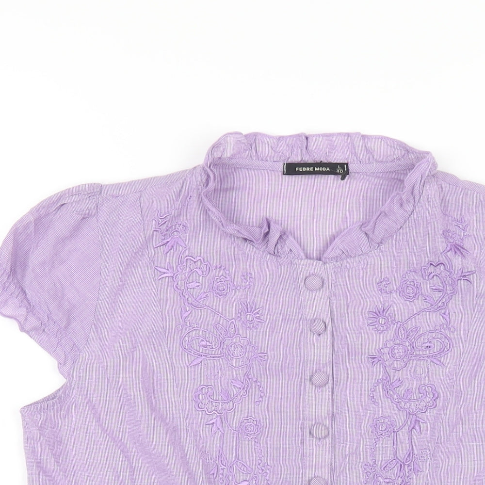 Febre Moda Womens Purple Cotton Basic Button-Up Size L Round Neck