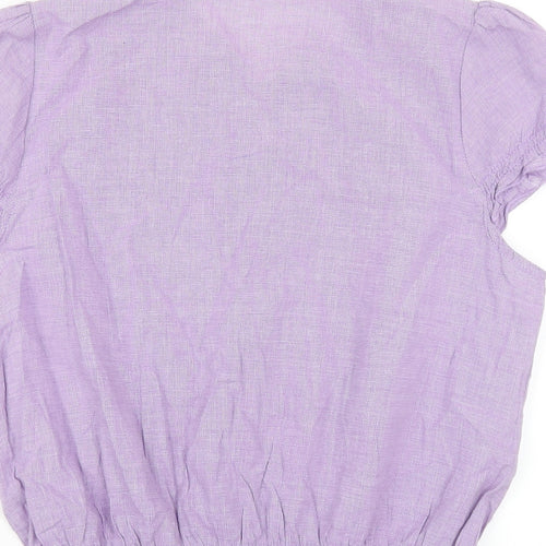 Febre Moda Womens Purple Cotton Basic Button-Up Size L Round Neck