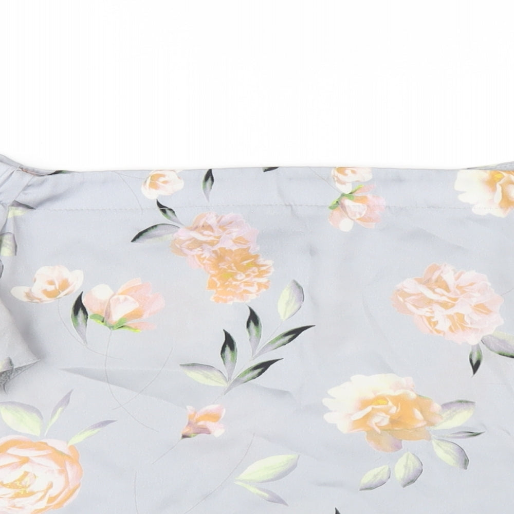 New Look Womens Grey Floral Polyester Basic T-Shirt Size 10 Off the Shoulder