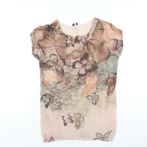 New Look Womens Multicoloured Geometric Polyester Basic T-Shirt Size 6 Round Neck