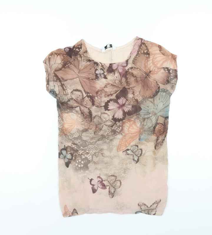 New Look Womens Multicoloured Geometric Polyester Basic T-Shirt Size 6 Round Neck