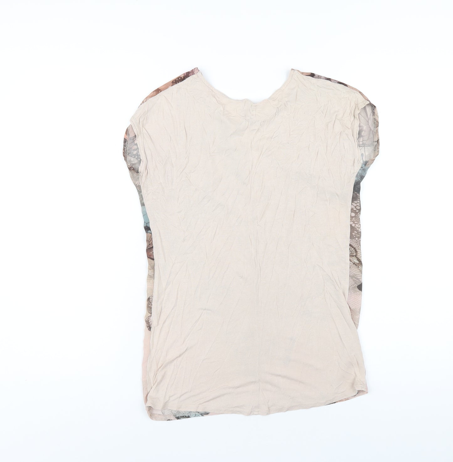 New Look Womens Multicoloured Geometric Polyester Basic T-Shirt Size 6 Round Neck