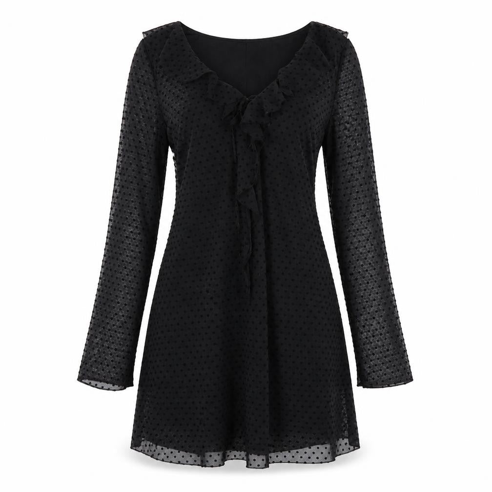 Front view of Zara women’s black polyester a-line, size M, v-neck zip