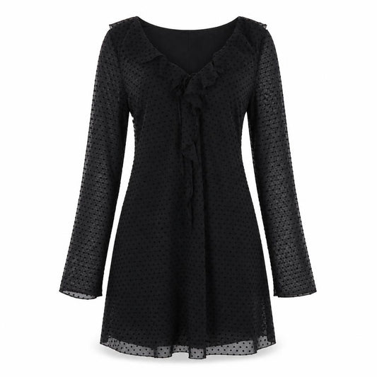 Front view of Zara women’s black polyester a-line, size M, v-neck zip