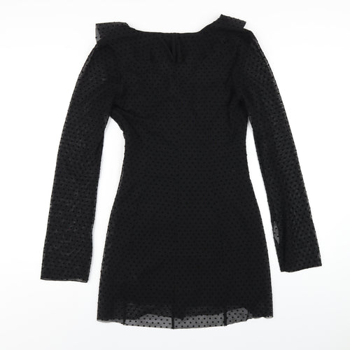 Zara Womens Black Polyester A-Line Size M V-Neck Zip