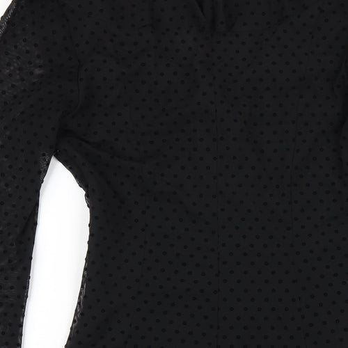 Zara Womens Black Polyester A-Line Size M V-Neck Zip