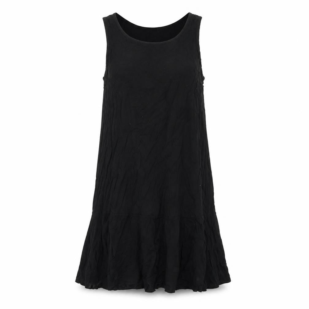 Front view of H&M women’s black viscose tank dress, size XS, scoop neck pullover