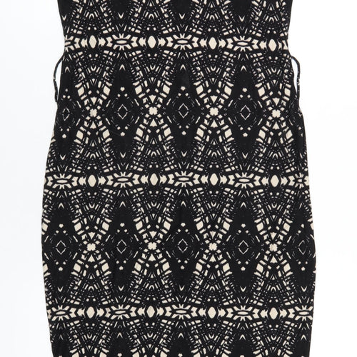 Wallis Womens Black Geometric Viscose Bodycon Size S Scoop Neck Pullover