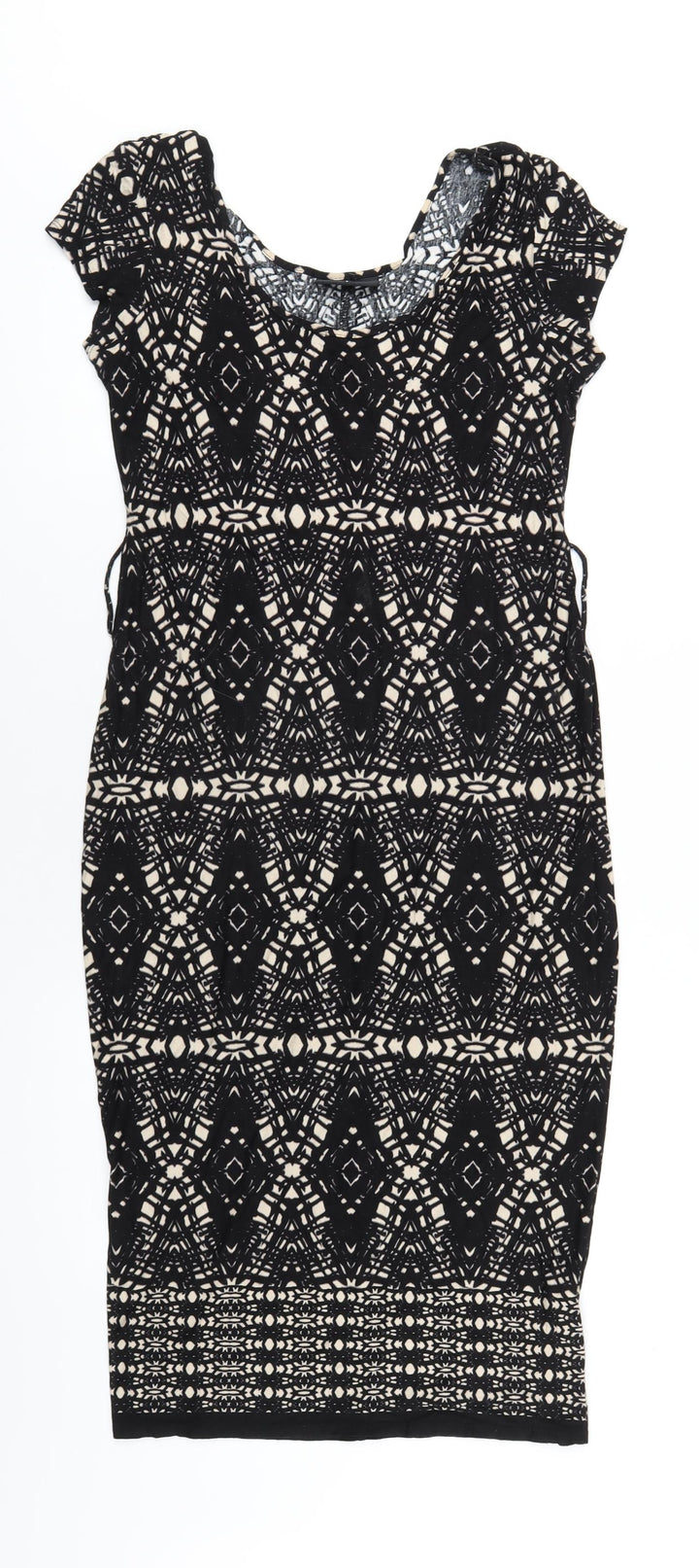 Wallis Womens Black Geometric Viscose Bodycon Size S Scoop Neck Pullover