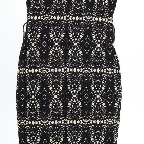 Wallis Womens Black Geometric Viscose Bodycon Size S Scoop Neck Pullover