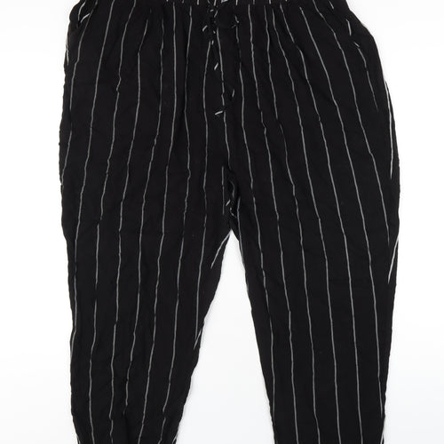 PRETTYLITTLETHING Womens Black Striped Viscose Trousers Size XL L25 in Regular Drawstring