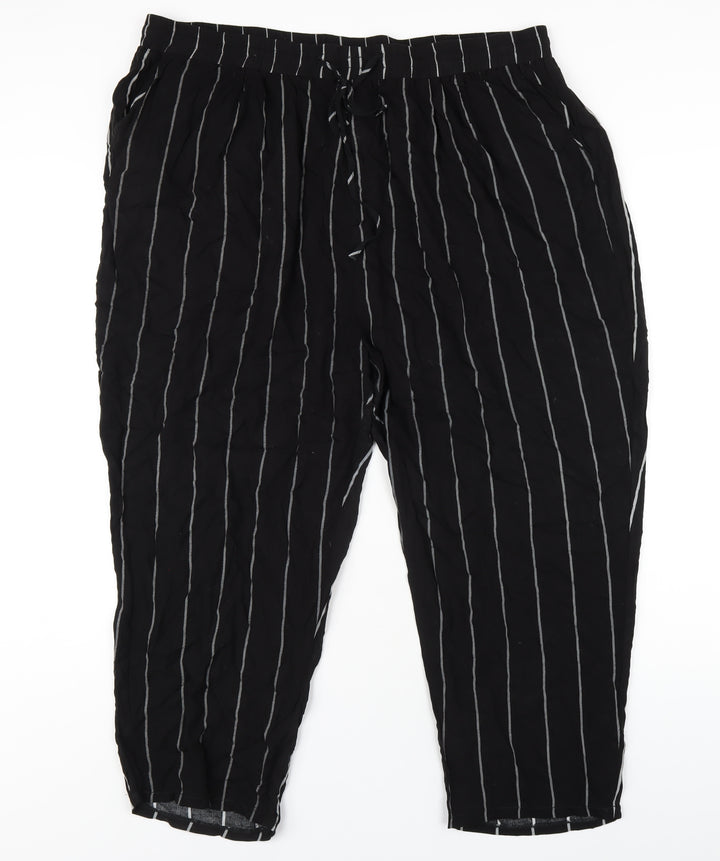 PRETTYLITTLETHING Womens Black Striped Viscose Trousers Size XL L25 in Regular Drawstring