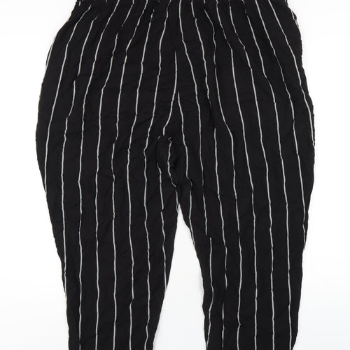 PRETTYLITTLETHING Womens Black Striped Viscose Trousers Size XL L25 in Regular Drawstring
