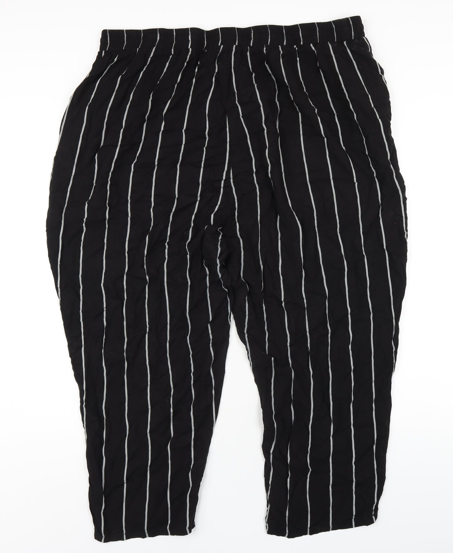 PRETTYLITTLETHING Womens Black Striped Viscose Trousers Size XL L25 in Regular Drawstring