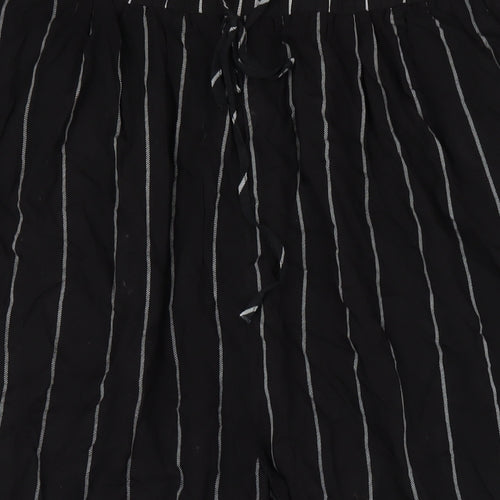 PRETTYLITTLETHING Womens Black Striped Viscose Trousers Size XL L25 in Regular Drawstring